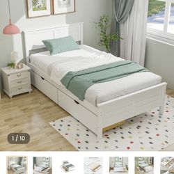 Twin Size Bed Frame with Storage Drawers 
