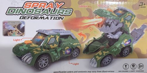 Fire Spraying Transformer Dinosaur Car, Lights Up And Makes Sounds, Transforms Automatically