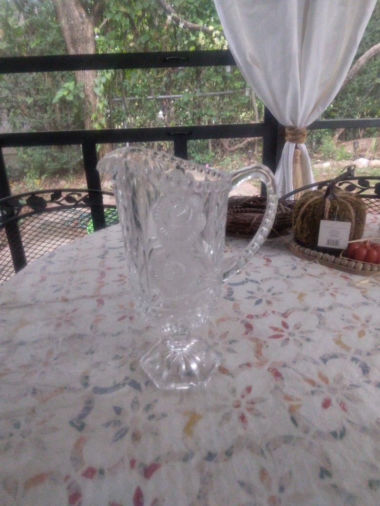 Vintage Cut Crystal Clear Rose Pattern Pitcher