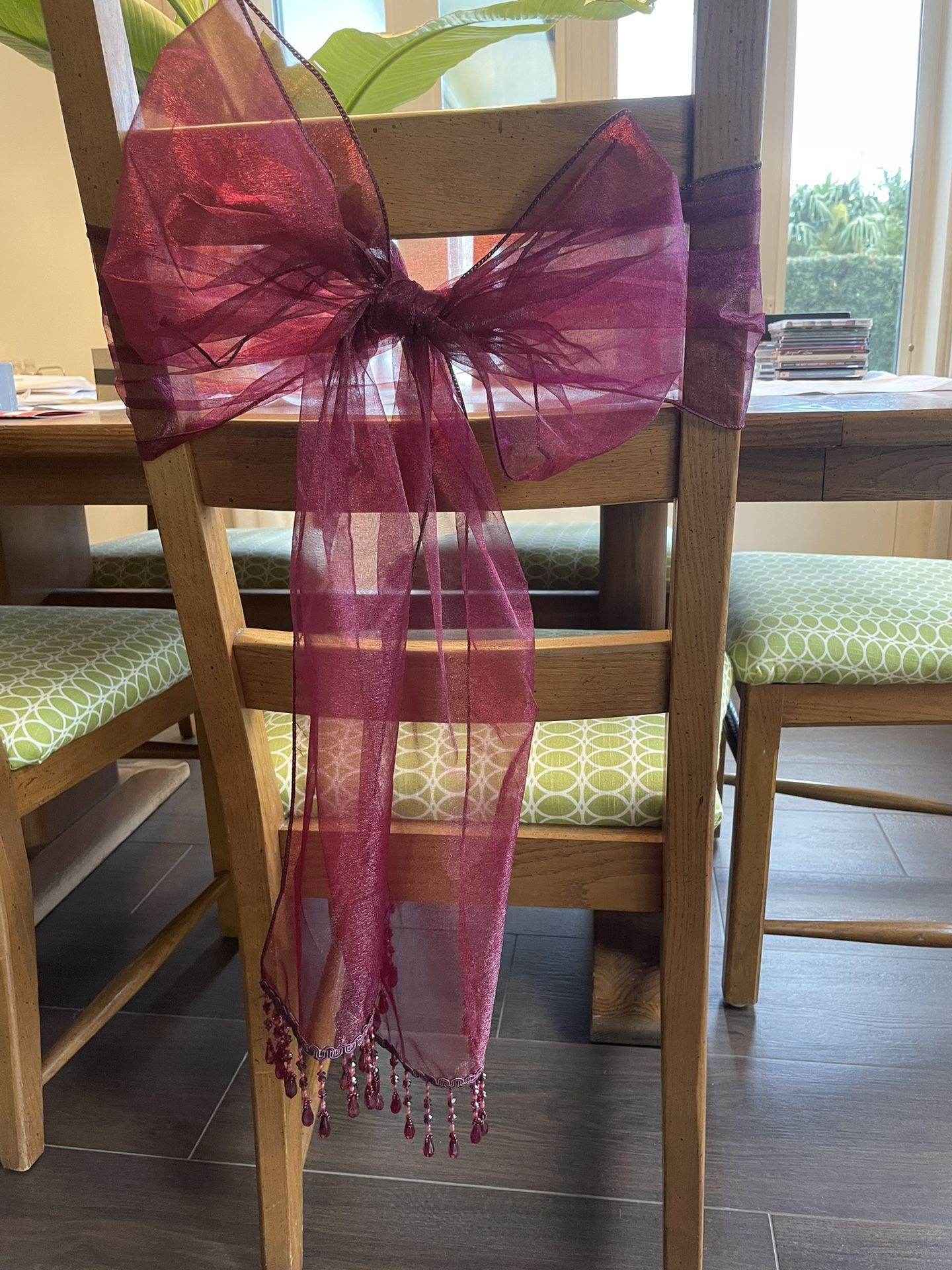 Burgundy Bead Fringed Chair Scarves-Set of 8