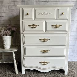 Awesome Shabby Distressed White And Gold Dresser