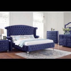 Free Delivery Blue Velvet Complete Bedroom Set Selling All Together only $2000 cash