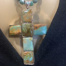 INCREDIBLE 3.5” TURQUOISE STERLING CROSS