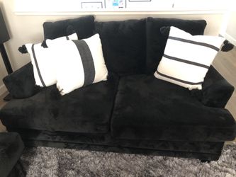 Two Matching Black Microfiber Sofa And Loveseat