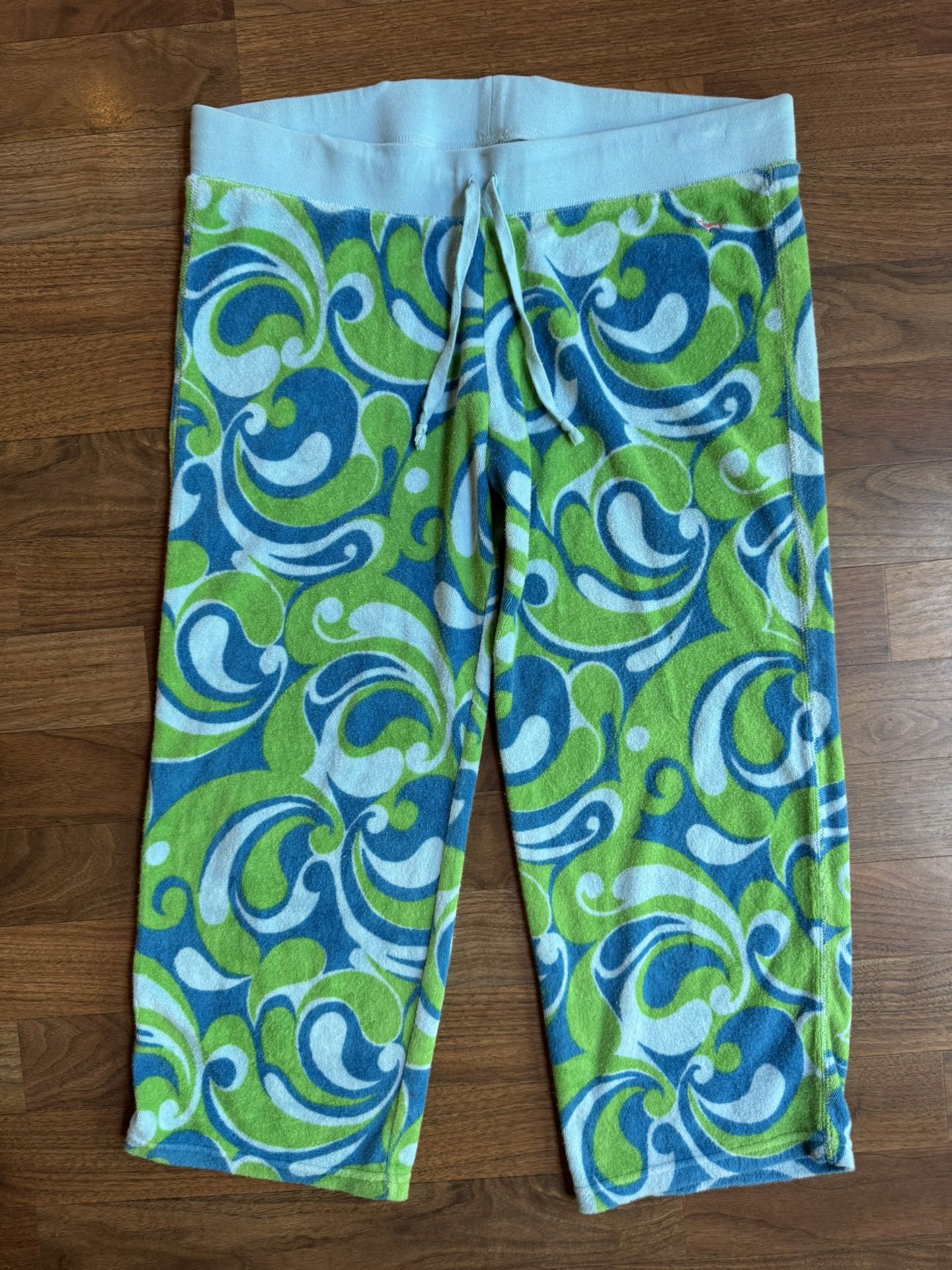 VTG Y2K Victorias Secret PINK Blue Green Retro French Terry Crop Capri Pants MED
