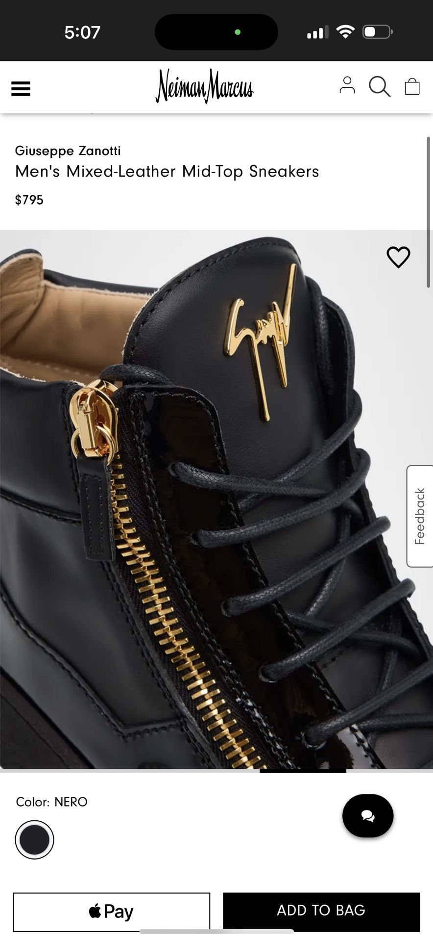 Giuseppe Zanotti Black Leather Gold Strap High Top Sneakers Size 45 (US 12)