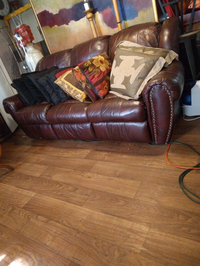 Brown Leather Sofa Reclinee On Each End