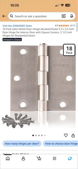 OMANSKO 18-Pack Satin Nickel Door Hinges 3.5x3.5
