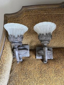 Deco Silver Brown Wall Sconce Lights Pair
