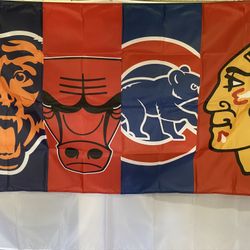 Bears, Bulls, Cubs & Hawks Wall Flag (3’x5’)