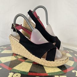 CROCS A-Leigh Black Slingback Espadrille Platform Wedge Heel Sandals Women’s 7