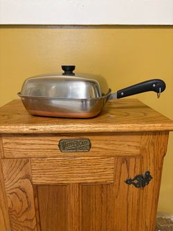 Rare Vintage 11” Square Revere Ware Copper Clad Stainless Steel Skillet with Lid.     P
