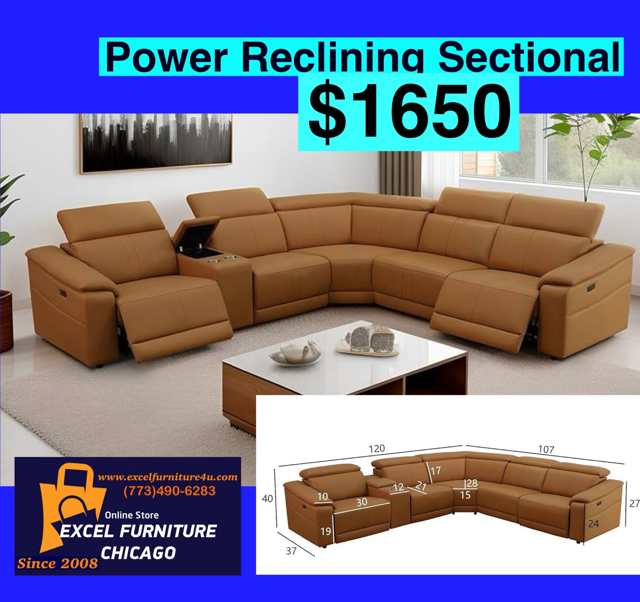 💫FREE DELIVERY💫Brand New Power Recliner Sectional Sofa Couch 