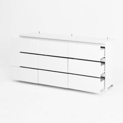 9 Drawer Dresser with No Handle Design, Modern White Matte Wood Dresser for Bedroom, Storage Chest of Drawers for Living Room, Hallway, Entryway