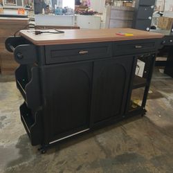 JassmiPkwy 47’’ Rolling Kitchen Island Cart with Drop Leaf and Power Outlet, Movable Kitchen Islands with -Tier Door Storage Shelf, Island Table on Wh
