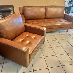 New Straight Out Of Box Abbyson Holloway Mid Century Leather Couch And Oversized Chair 