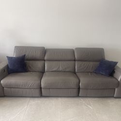 Gray Leather Sofa With 3 Power Recline From El Dorado
