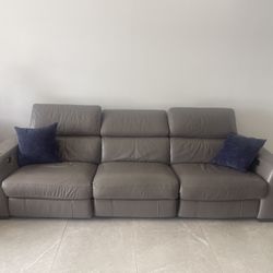 Grey Leather Sofa With 3 Power Recline From El Dorado