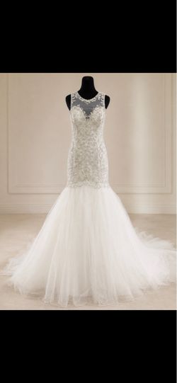 White Mermaid Wedding Dress with Beaded Bodice