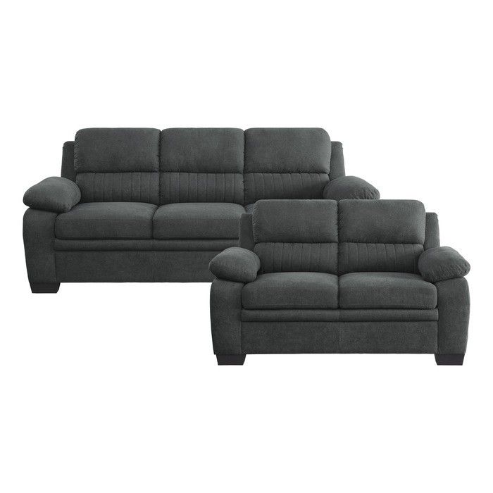 Brand New Dark Gray/Blue/Biege Soft Linen Sofa + Loveseat With Attached Back Cushions