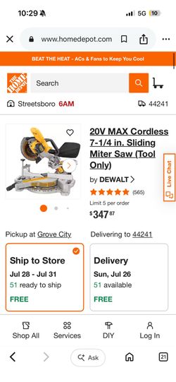 DeWalt 7 1/4” Cordless sliding miter saw