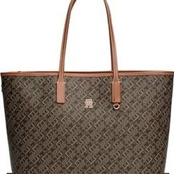 Tommy Hilfiger Monogram Leather Tote with Zipper Pocket