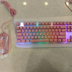 Brand New Pink Gaming Mouse And Keyboard