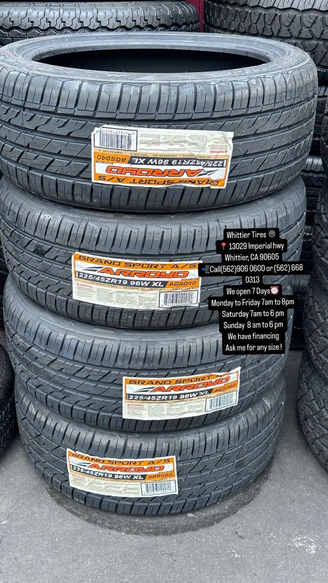 225/45R19 ARROYO ,SET OF NEW TIRES,  INCLUDING MOUNTING AND BALANCING. ASK ME FOR ANY SIZE OR BRAND