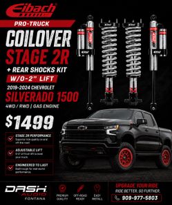 Eibach Pro-Truck Coilover Stage 2R + Rear Shocks Kit w/0-2" lift 2019-2024 Chevrolet Silverado 1500 4WD RWD Gas Engine