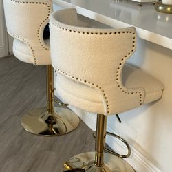 Set Of 2 Gold And White Barstools Counter Stools 