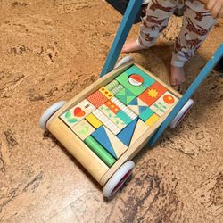 Wood Baby Walker With Wood Blocks 