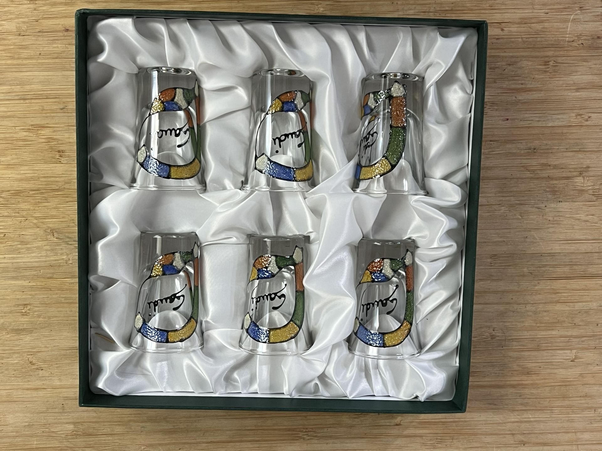 Collection Gaudi Vintage Shot Glasses Spain 2.75” Tall New Box 6-set