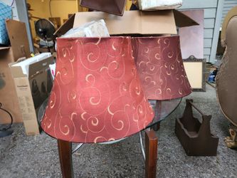 Two Maroon Embroidered Silk Lampshades