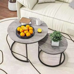 HOJINLINERO Round Coffee Table,Nesting Coffee Table Set of 2,Center Tables for Living Room,Office, Home Small Space,Stacking Side Tables,Sturdy and Ea