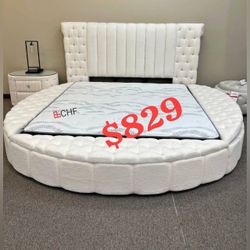 Upholstered Queen Round Storage Bed Ivory - Mattress Sold Separately 