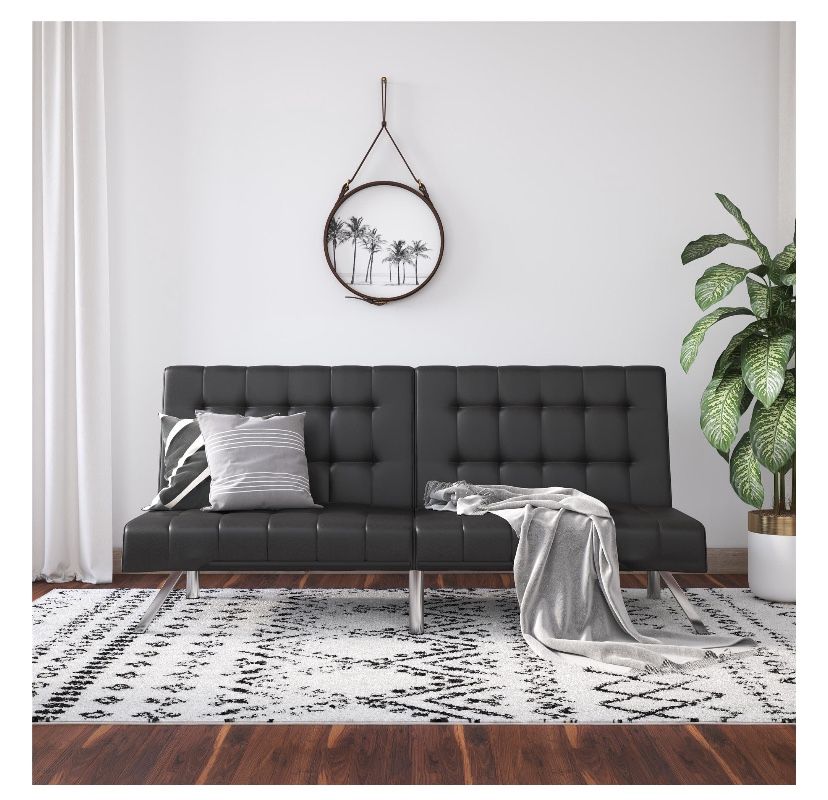 Futon Sofa, Black Faux Leather 