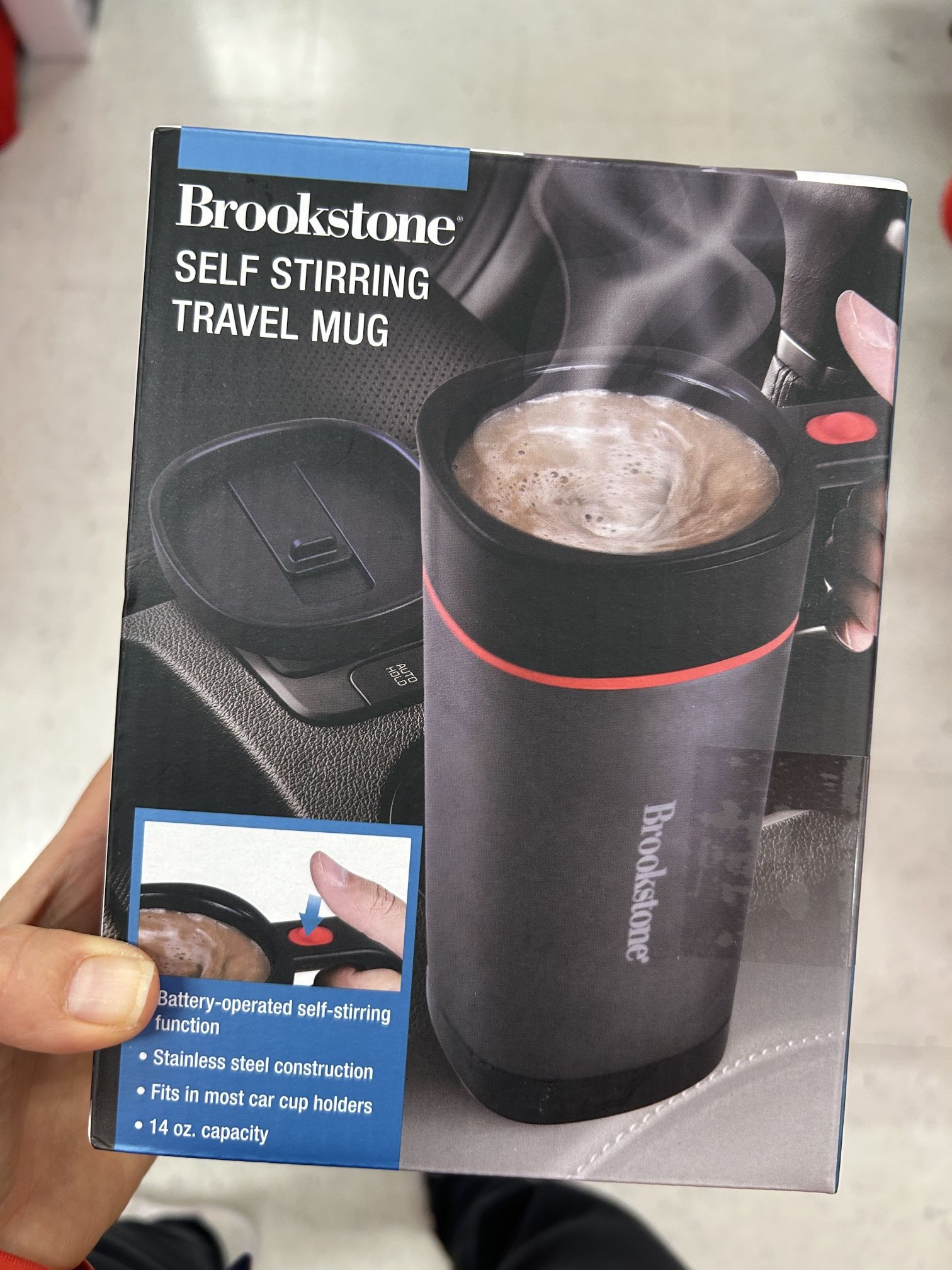 NWT Brookstone Black and Red Self Stirring Mug