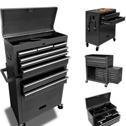 8-Drawer High Capacity Rolling Tool Chest, Removable Cabinet Storage Tool Box with Wheels and Drawers, Detachable Toolbox with Lock for Workshop Mecha