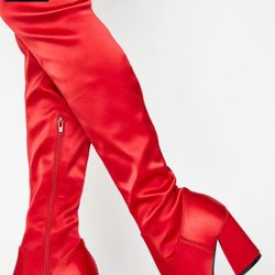 Dolls Kill Red Satin Thigh High Boots