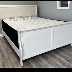 Full Size White Bed W Orthopedic Mattress Included 