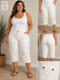 Ivory White Capri Cargo Pants XXL Lightweight Utility Pocket Casual Summer Pants