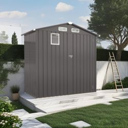 6X 3.6FT Metal Outdoor Storage Shed, Tool Shed with Peaked Roof Watertight with Clear Window and Lockable Door Compact Metal Tool Room for Garden, Bac