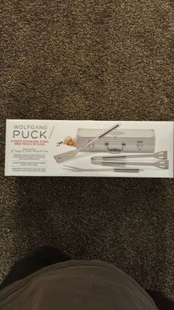 Wolfgang Puck 3 pc stainless steel BBQ tool case