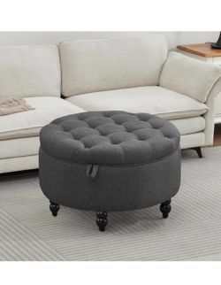 🖤 Round Storage Ottoman 30” Dark Gray