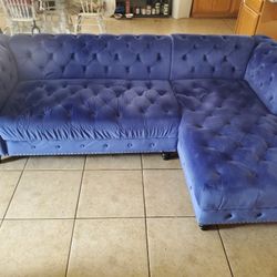 Beautiful Cobalt Blue Tuft Style Long Sofa Couch 