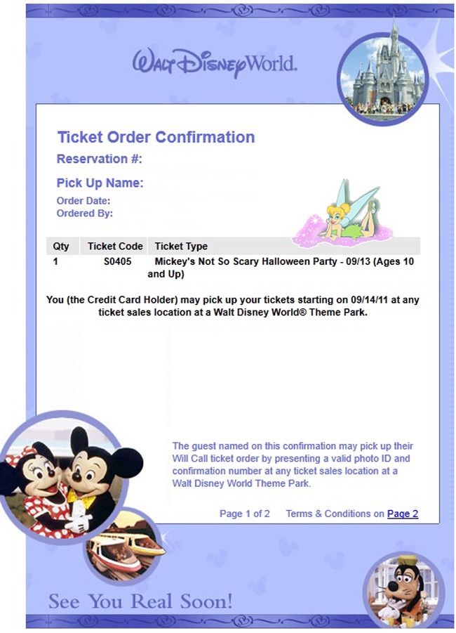 Disney tickets mickeys not so scary Halloween