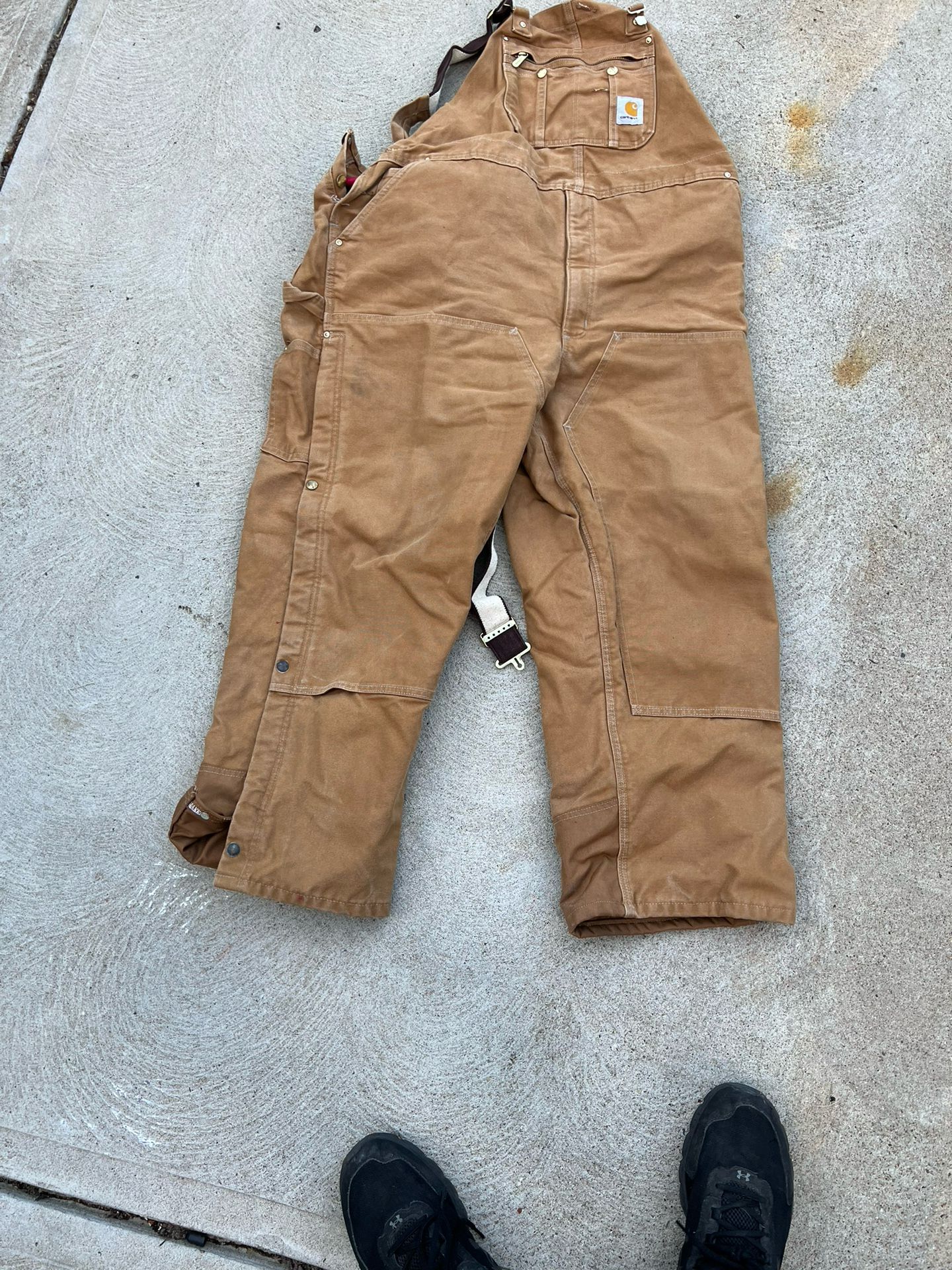 Carhartt Lined Overalls - Red Quilted Bibs - Workwear - Canvas pants - Duck Canvas - Men’s Distressed  . Size 50x30 