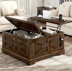 36" Farmhouse Lift-Top Coffee Table w/ Storage & Power Outlets