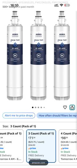 GLACIER FRESH RPWFE, RPWF Refrigerator Water Filter (Built-in CHIP) 3-Pack Compatible with GFE28GYNFS, GFE28GELDS, PFE28KELDS, PFE28KYNFS, GFD28GELDS,