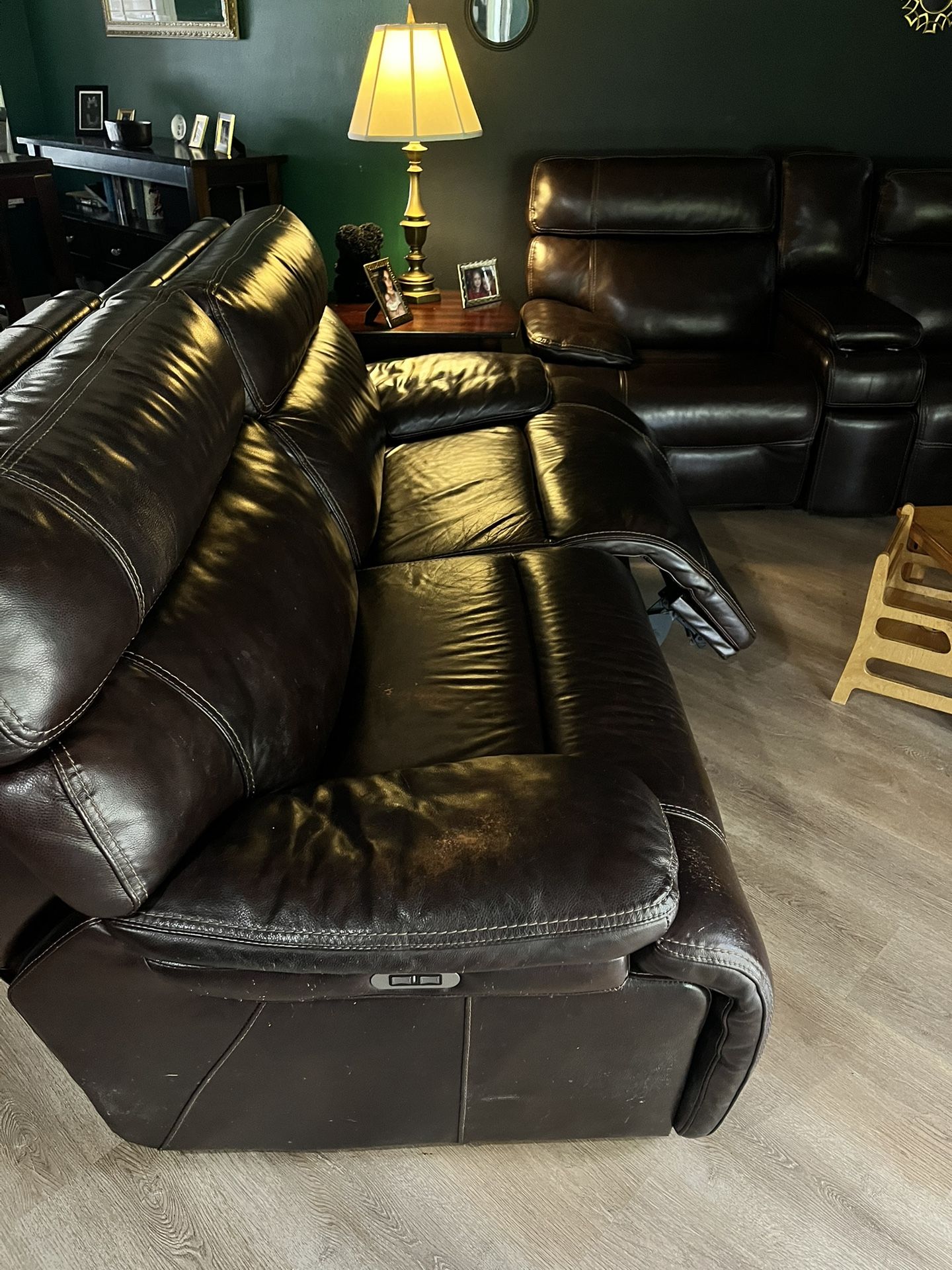 Simon Lee Leather Couch With Electronic Adjustable Head Rest And Recliner